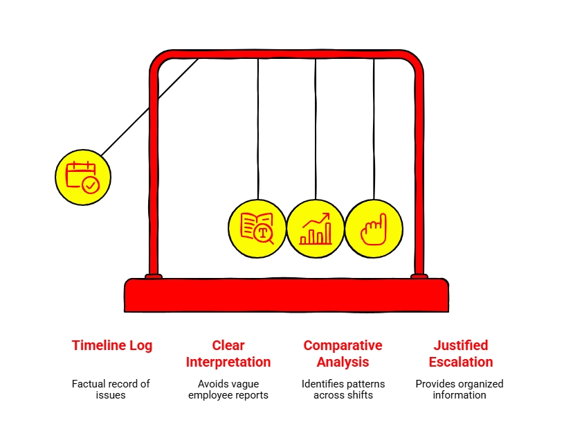 Grease Issue Timeline Log: Graphic showing a structured issue log for grease or plumbing concerns, covering timeline tracking, clear interpretation, comparative analysis, and justified escalation.